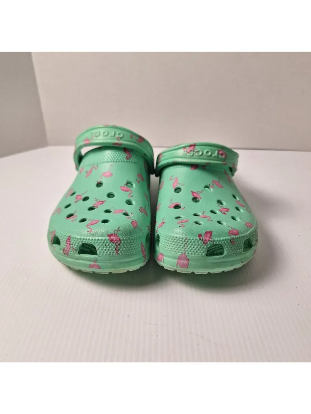 CROCS CLASSIC TEAL PINK FLAMINGOS SLIP ON SANDALS SHOES SLIDES M=9 W=11 CASUAL - Picture 2 of 11